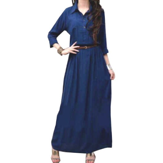 Iyesh 0021 Busana Baju Pakaian Fashion Muslim Wanita Maxi Rayon Gamis Dress Lengan Panjang Kerja Kan