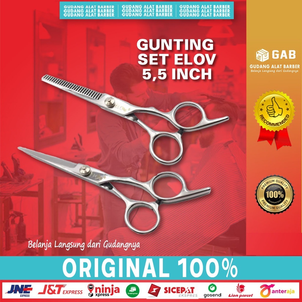 Gunting Rambut Set Elov 5,5 inch Alat Potong Rambut Salon Barbersupply