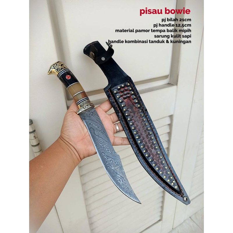 Pisau bowie knife survival outdoor Damaskus balik mipih