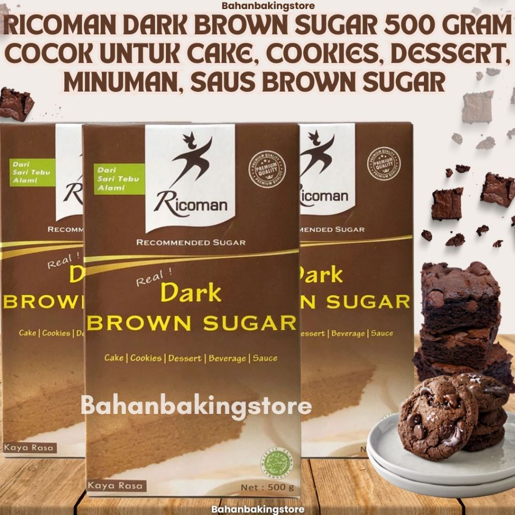 

RICOMAN DARK BROWN SUGAR 500 GRAM DARI SARI TEBU ALAMI COCOK UNTUK CAKE, COOKIES, DESSERT, MINUMAN, SAUS BROWN SUGAR