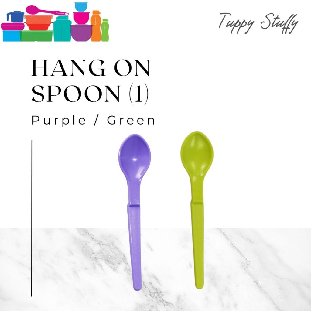 Tupperware Hang On Spoon (1) - Purple & Green | Sendok makan bayi Tupperware/Sendok sirup bayi
