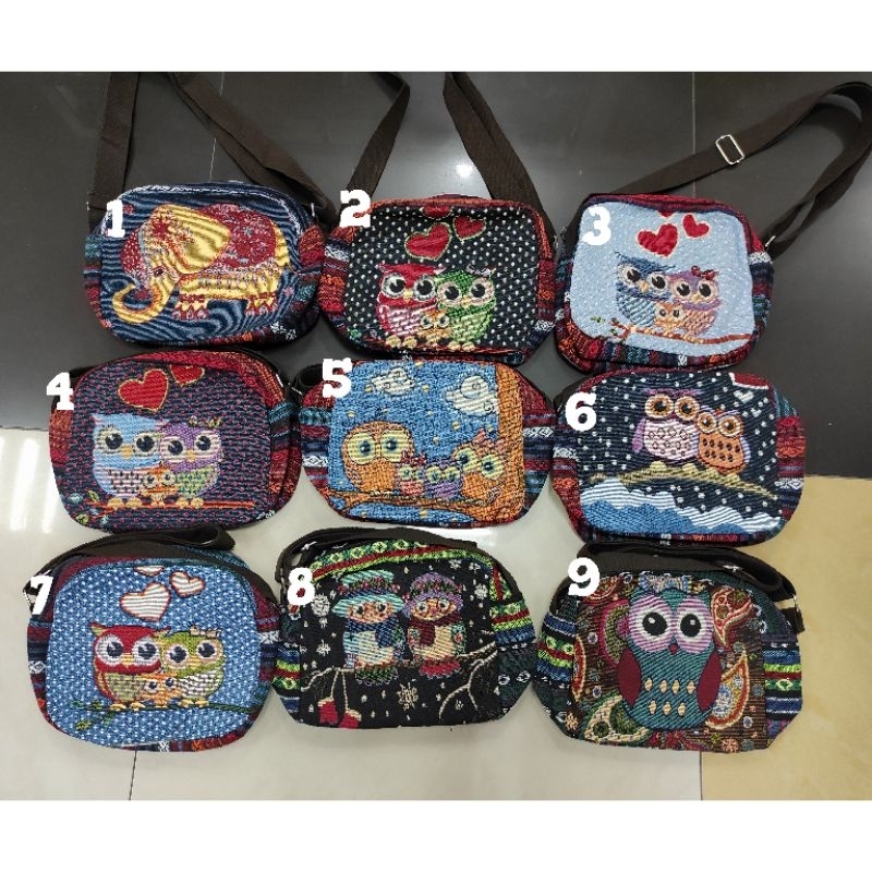 TAS SLEMPANG KANVAS THAILAND MOTIF OWL & GAJAH
