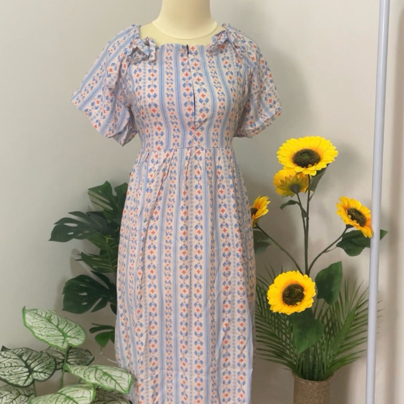 Aureváa - Cempaka Series Homewear Daster Modern Panjang Lengan Pendek Bahu Kerut