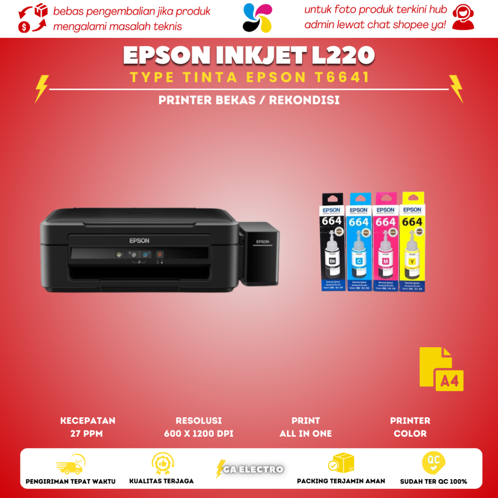 Printer Warna Epson L220 All In One + tinta baru Nozzle Full