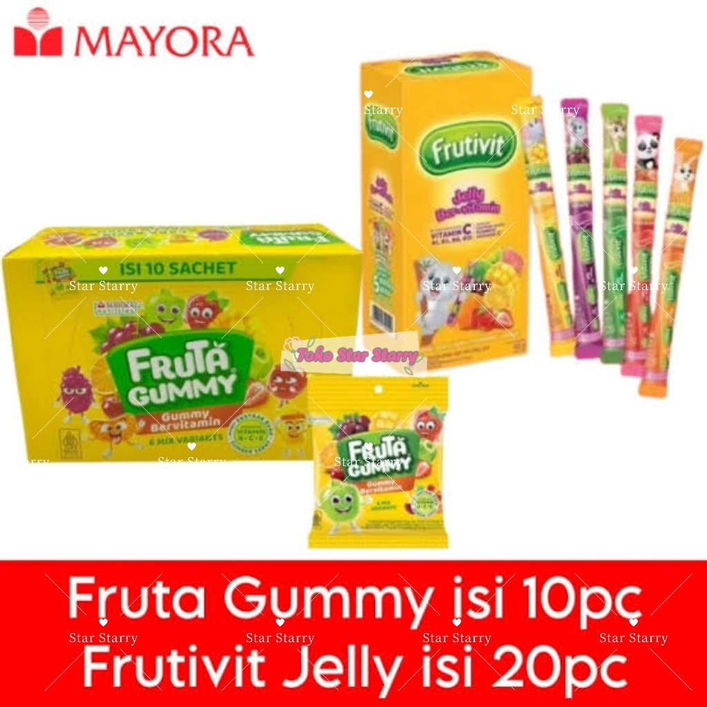 

[Per Pack] FRUTA GUMMY 25 GRAM / FRUTIVIT 20 GRAM - FRUTA GUMMY (HARGA PER BOX)1 BOX ISI 10 BUNGKUS MAYORA ROMA FRUTIVIT ISI 20 BUNGKUS MAYORA ROMA Snack Viral Halal MUI