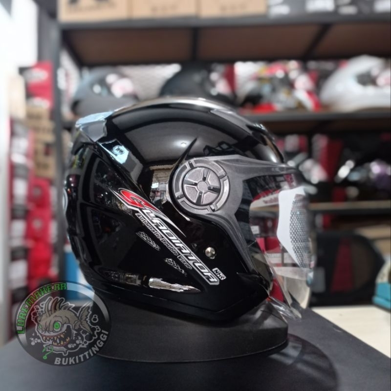 HELM NHK GLADIATOR SOLID BLACK GLOSSY DOUBLE VISOR
