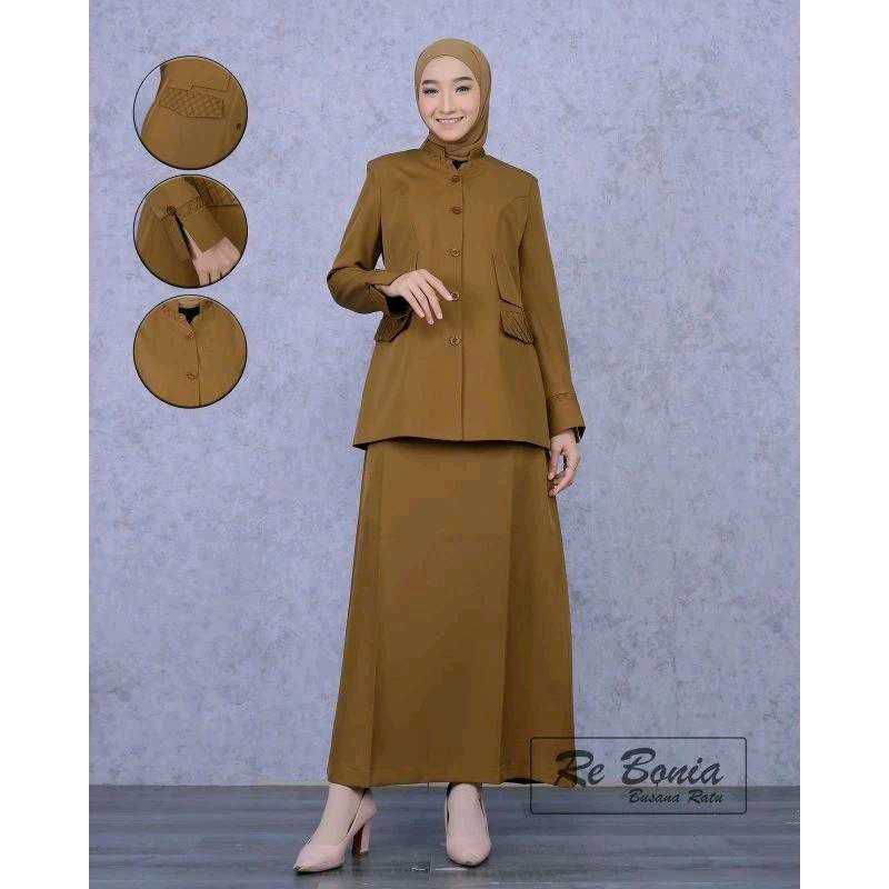 Blazer Re Bonia seragam kheki tua rok A baju dinas baju dinas PDH kheki tua seragam kerja ASN, PNS, 