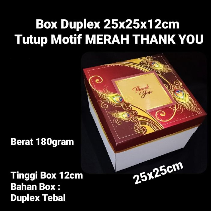 

Box Duplex Tebal Motif Tulisan Thank You Dus Hampers Kue 25x25x12cm