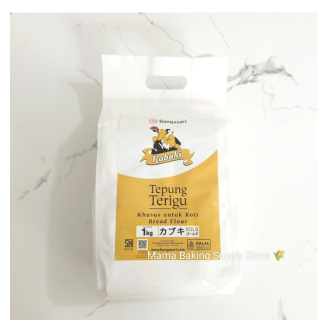 

BUNGASARI KABUKI GOLD Tepung Terigu Protein Tinggi PREMIUM Bread Flour 500 GR