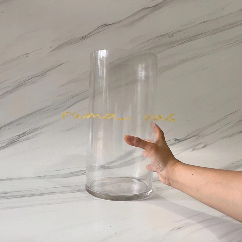 [ EKSPEDISI ] Vas bunga kaca tabung jumbo besar tinggi 30cm diameter 15cm besar vase kaca tebal impo