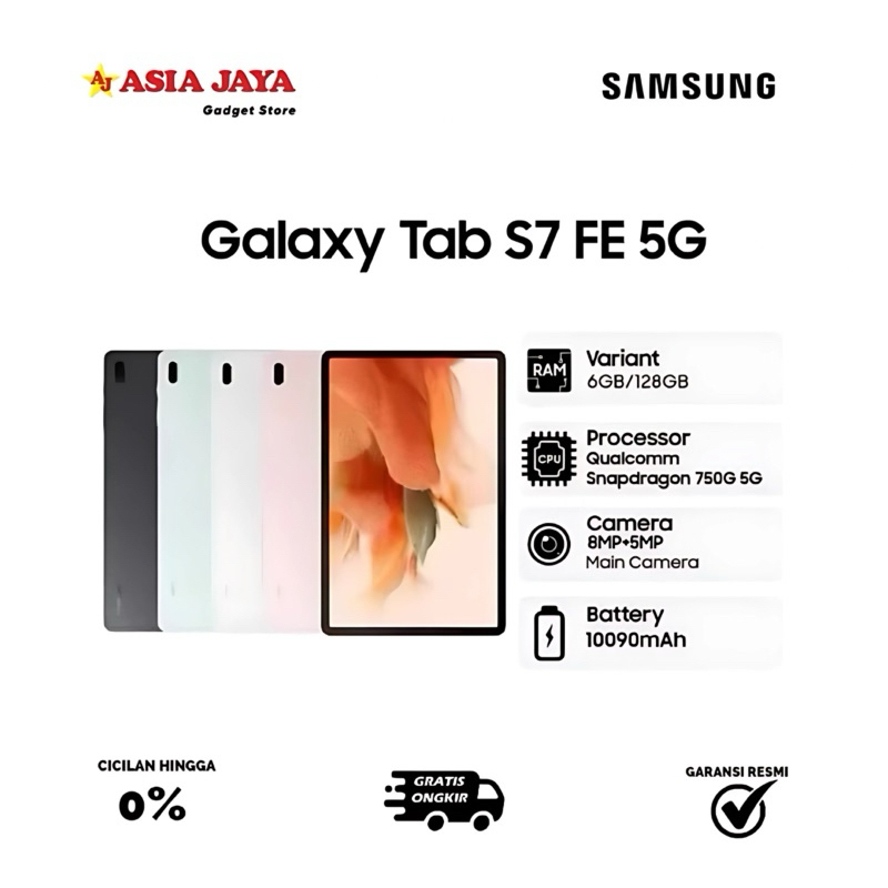 [Ex Display] SAMSUNG GALAXY TAB S7 FE 5G RAM 6/128GB Kelengkapan Fullset Original Garansi Resmi SAMS