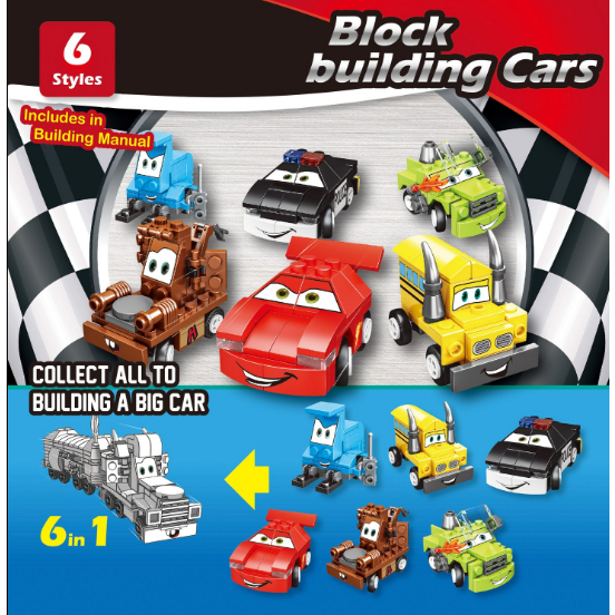 Mainan edukasi building block brick surprise egg telur gacha gashapon mini mcqueen cars blocks