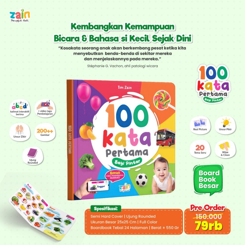 ZAIN - 100 kata pertama Bayi Pintar - Buku aktivitas anak Boardbook