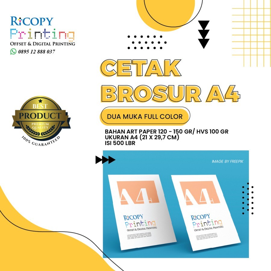 

Cetak Brosur A4 Full Warna – 1 Sisi / 2 Sisi Custom Desain
