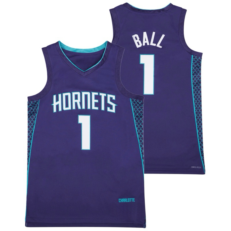 BORDIR IMPORT JERSEY BAJU BASKET CHARLOTTE HORNETS #1 LAMELO BALL UNGU
