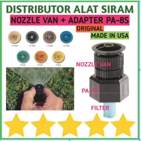 SET SPRINKLER RAIN BIRD NOZZLE 4/6/8/10/12/15/18 VAN SERIES + ADAPTOR PA-8S 1/2 INCH MADE IN USA ORI