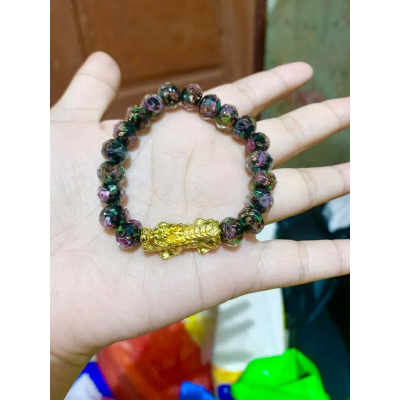 gelang kristal naga kecil lapis emas