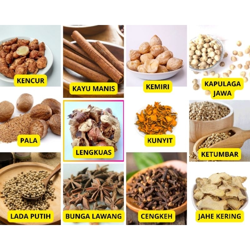 

Rempah Serba 3000 Kapulaga Kayu Manis Bunga Lawang Lada Jahe Kunyit Pala Ketumbar Kemiri Cengkeh Kencur