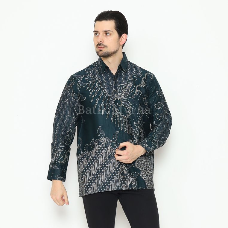 BATIK MYRNA - Kemeja Batik Lengan Panjang Baju Atasan Pria Motif Hijau Botol