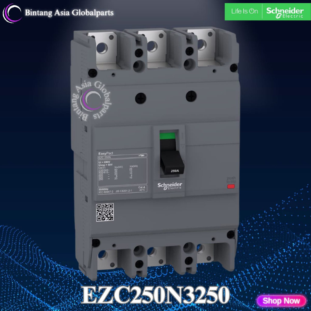 MCCB 3p 250a Schneider EZC250N3250 Original / MCCB EZC250N 3 Phase 250 Ampere / Breaker 3 Pole 250a 