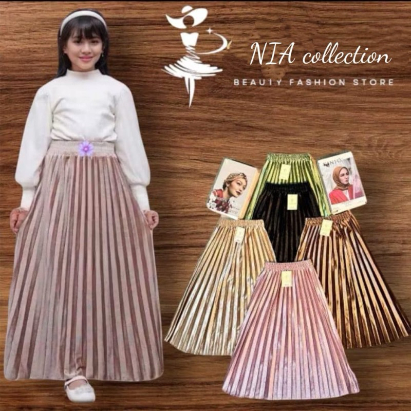 SALE  Rok Plisket Bludru Anak Premium Usia 4-12 Tahun - Stretch, Tebal, dan Glowing - Dress, Gamis, 