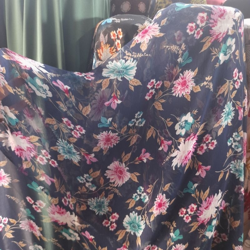 kain sifon yoryu motif | Harga/0,5m| kain sifon meteran | kain sifon motif | bahan sifon motif bunga