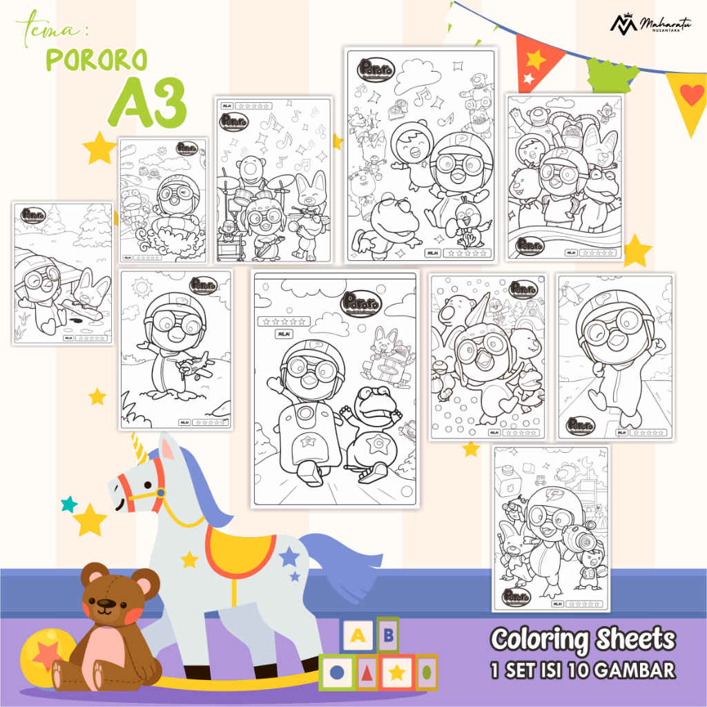 

[PORORO] LEMBAR GAMBAR UNTUK ANAK - KERTAS MEWARNAI ANAK UK. A3 - COLORING SHEETS READY STOCK