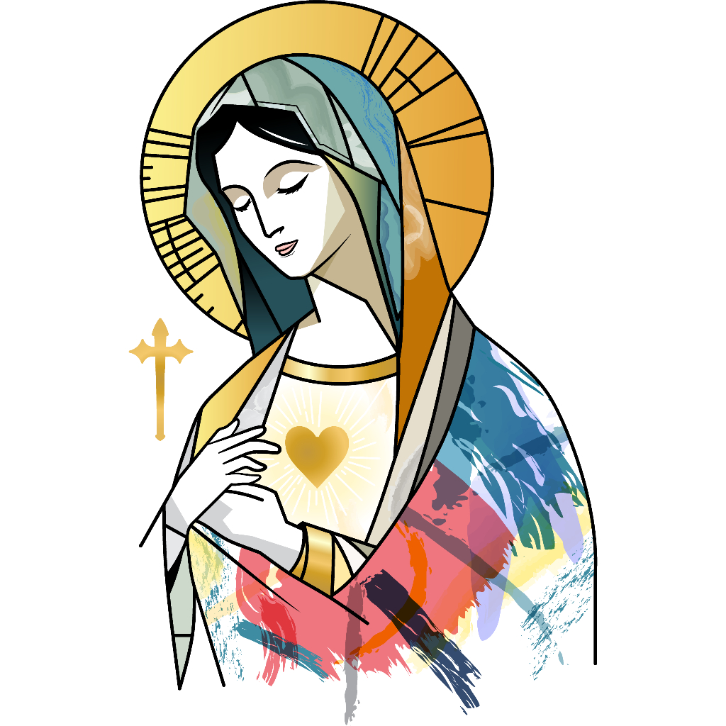 Kaos T-Shirt Dewasa/Anak Rohani "Watercolor" Katholik Bunda Maria Keren