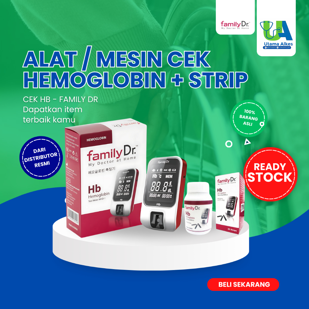 Alat Cek HB Darah Family Dr | Paket Strip / Tanpa Strip | Alat Tes Hemoglobin Digital