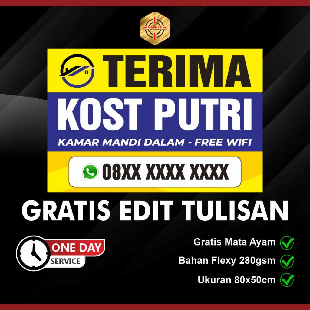 [ 150x100 ] Custom Spanduk / Banner Terima Kost / Ada Kontrakan Kosong