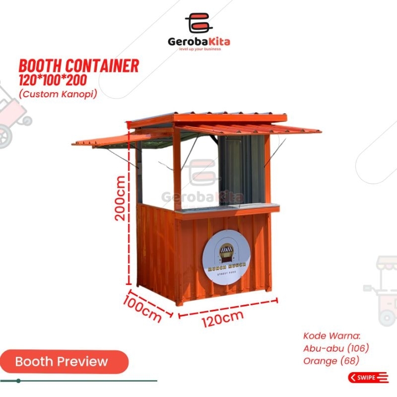 booth kontainer ukuran 120x100x200 custom lantai kanopi besar