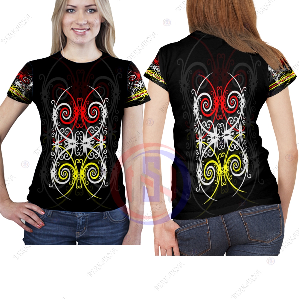 Baju Kaos Wanita Motif Batik Dayak / Kaos Batik Kalimantan / Kaos Jersey Batik Kalimantan Fullprint