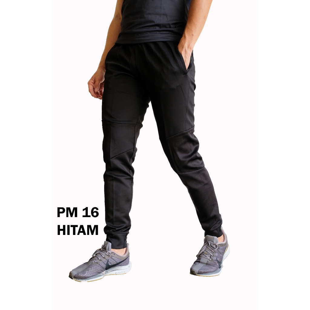 promo celana trining olah raga panjang pm 16 hitam clana bawahan sport training futsal gym lari