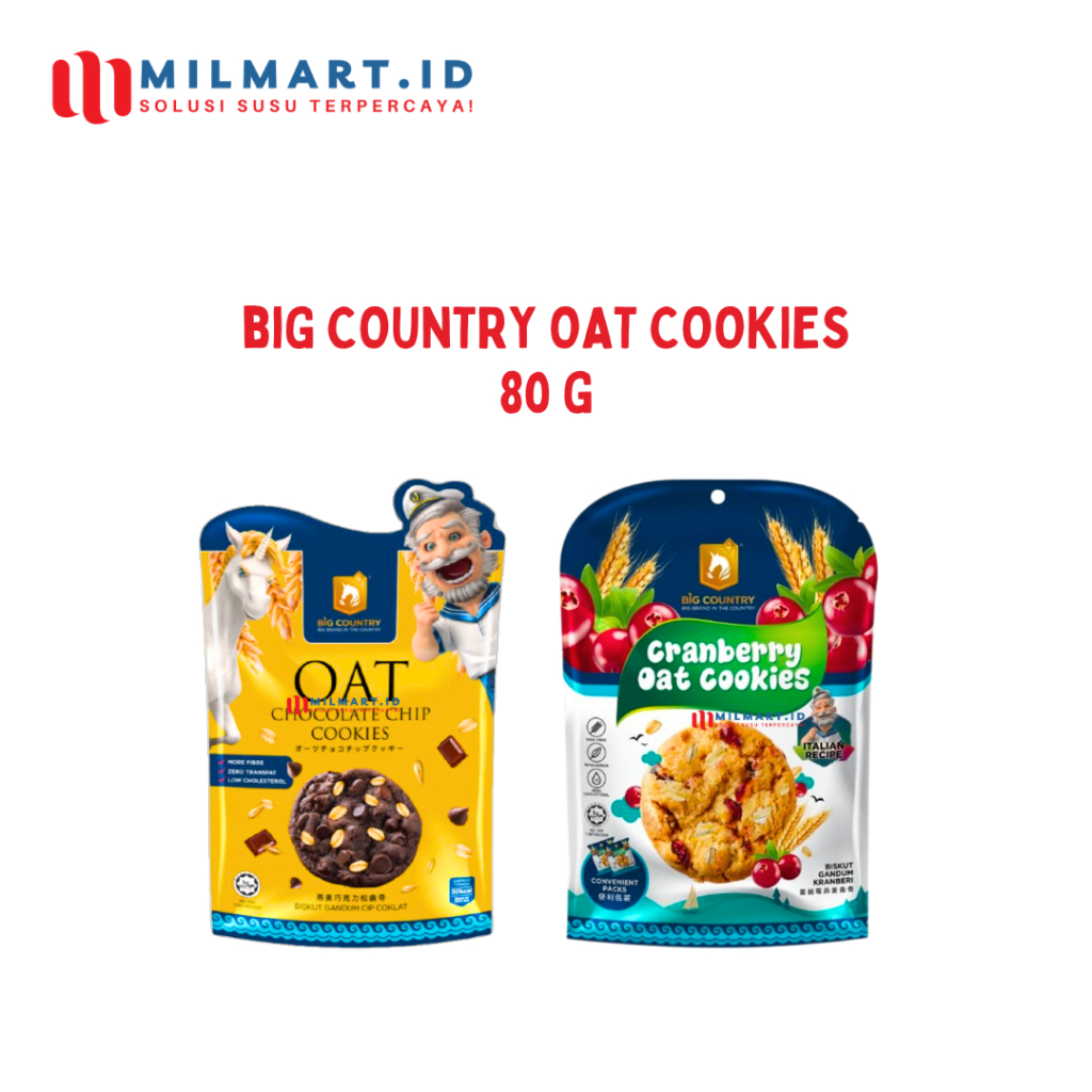 

BIG COUNTRY OAT COOKIES CHOCOLATE CHIP 80G POUCH OAT CRANBERRY CAMILAN IMPOR