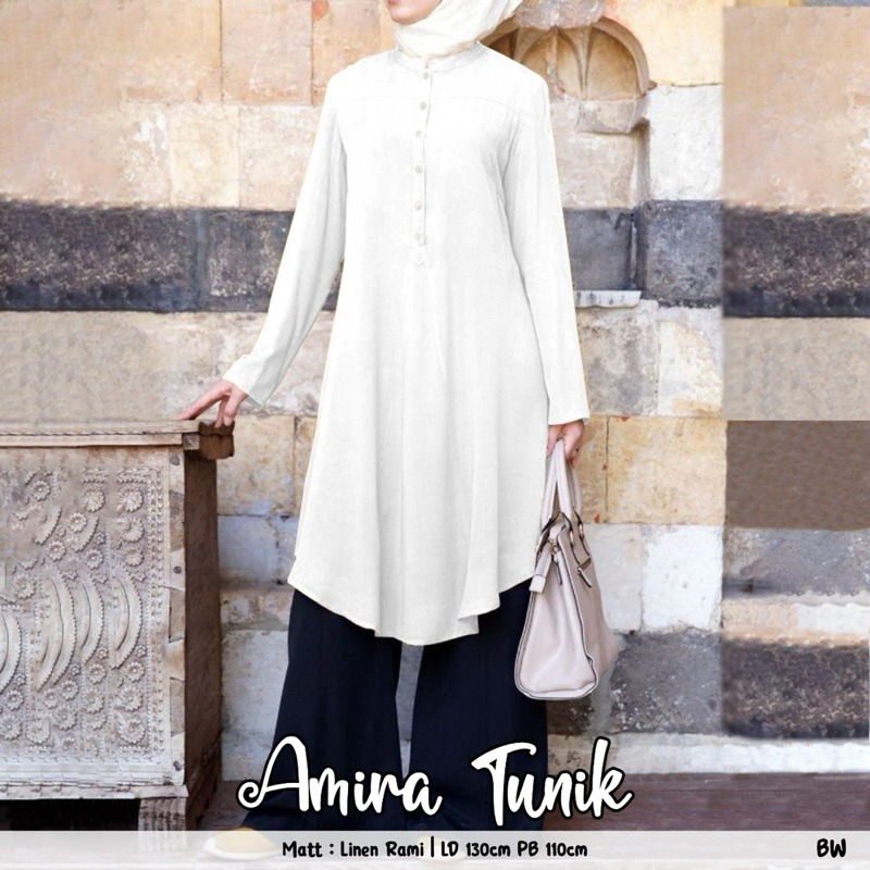 AMIRA TUNIK JUMBO XXXL LD 130 BAHAN LINEN RAMI BASIC OVERSIZE MUAT BB 100kg UP FULL KANCING AKTIF BU