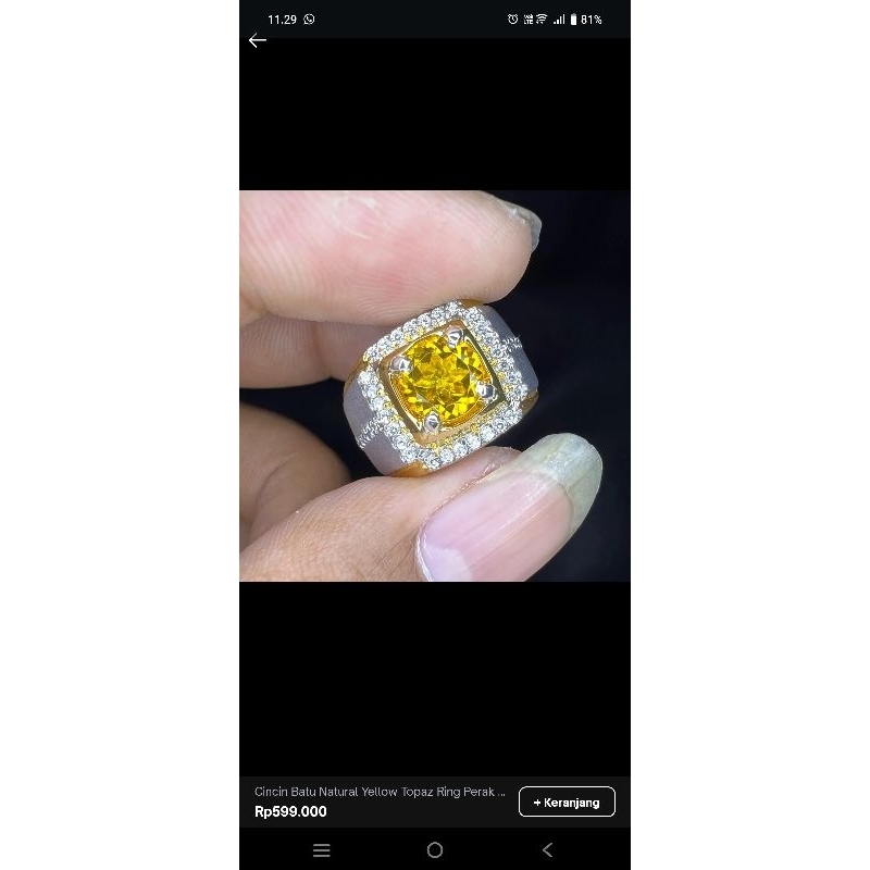 Cincin Batu Natural Yellow Topaz Ring Perak Plus Memo Lab