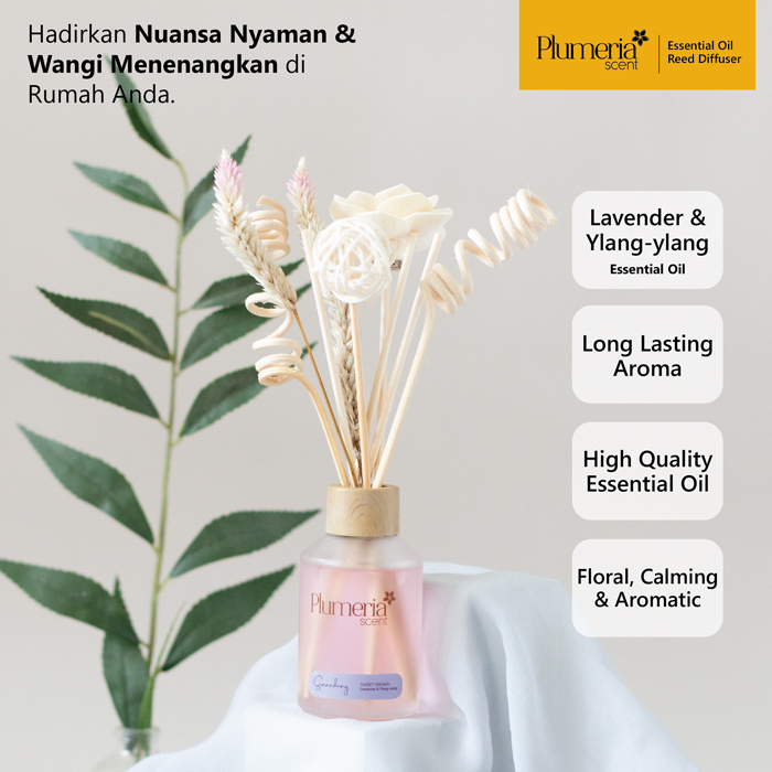 Plumeria Scent Essential Oil Reed Diffuser - Senandung (Lavender & Ylang-ylang) - Pengharum Ruangan