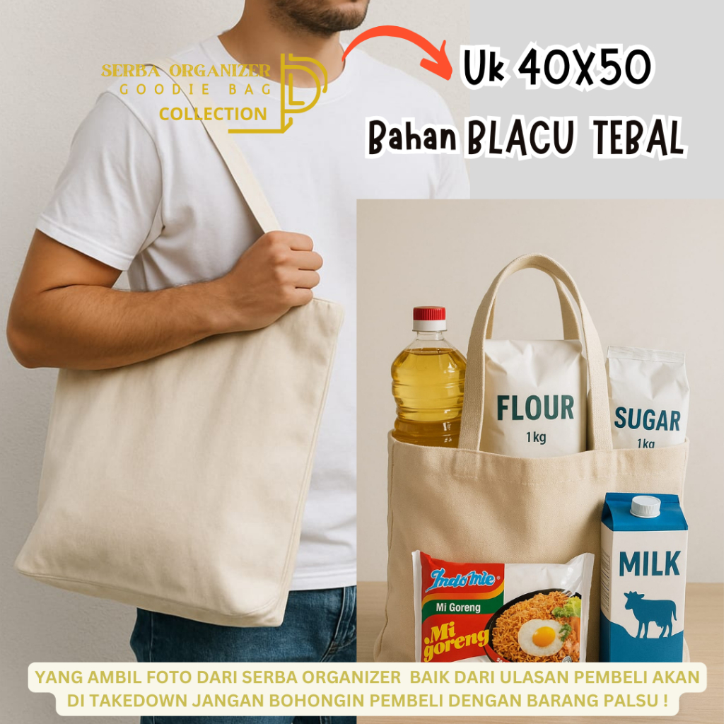 

Tas Souvenir / Totebag / Goodiebag 40x50 Polos Blacu tas kanvas belanja sembako TAS KANTONG BLACU