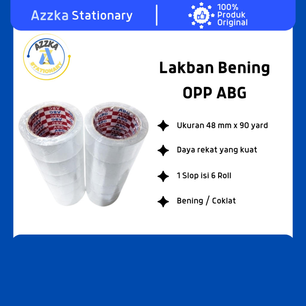 

Lakban Bening/Coklat Merk ABG 48mm X 90 yard (1Slop)