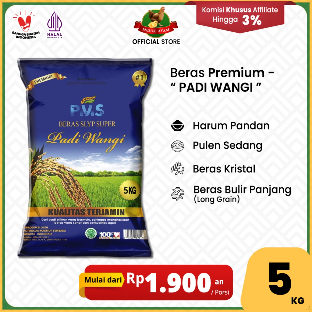 

Beras Premium PADI WANGI 5 kg - Beras Premium - Harum Pandan - Pulen - Beras Kristal - Produk Indonesia