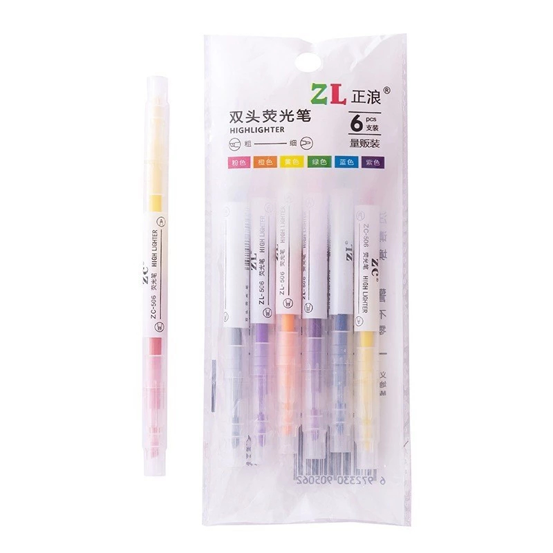 

( 1 Set isi 6 pcs ) Stabilo 2 sisi Pastel Highlighter pen Warna Marker Diary