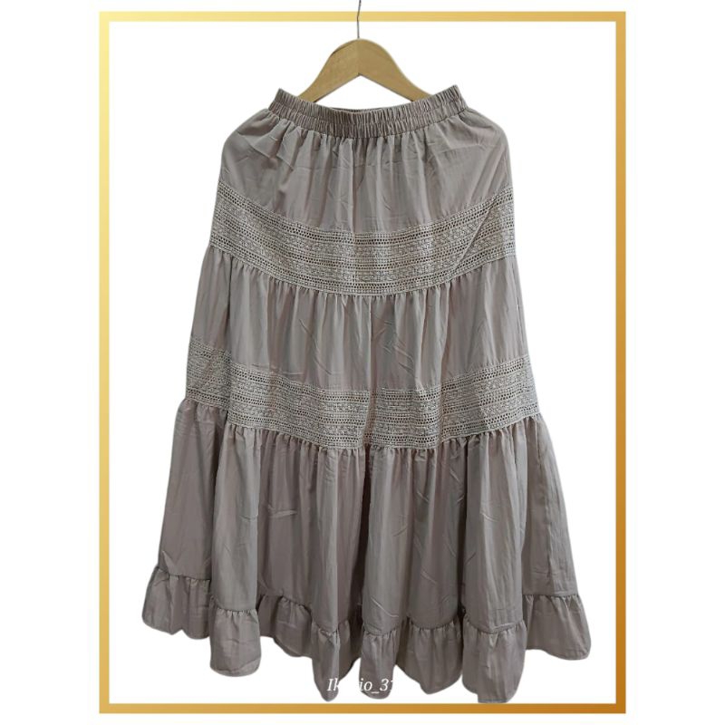 Rok katun jepang premium Rok panjang katun bordir Rok panjang bahan katun tebal Rok bohemian etnik