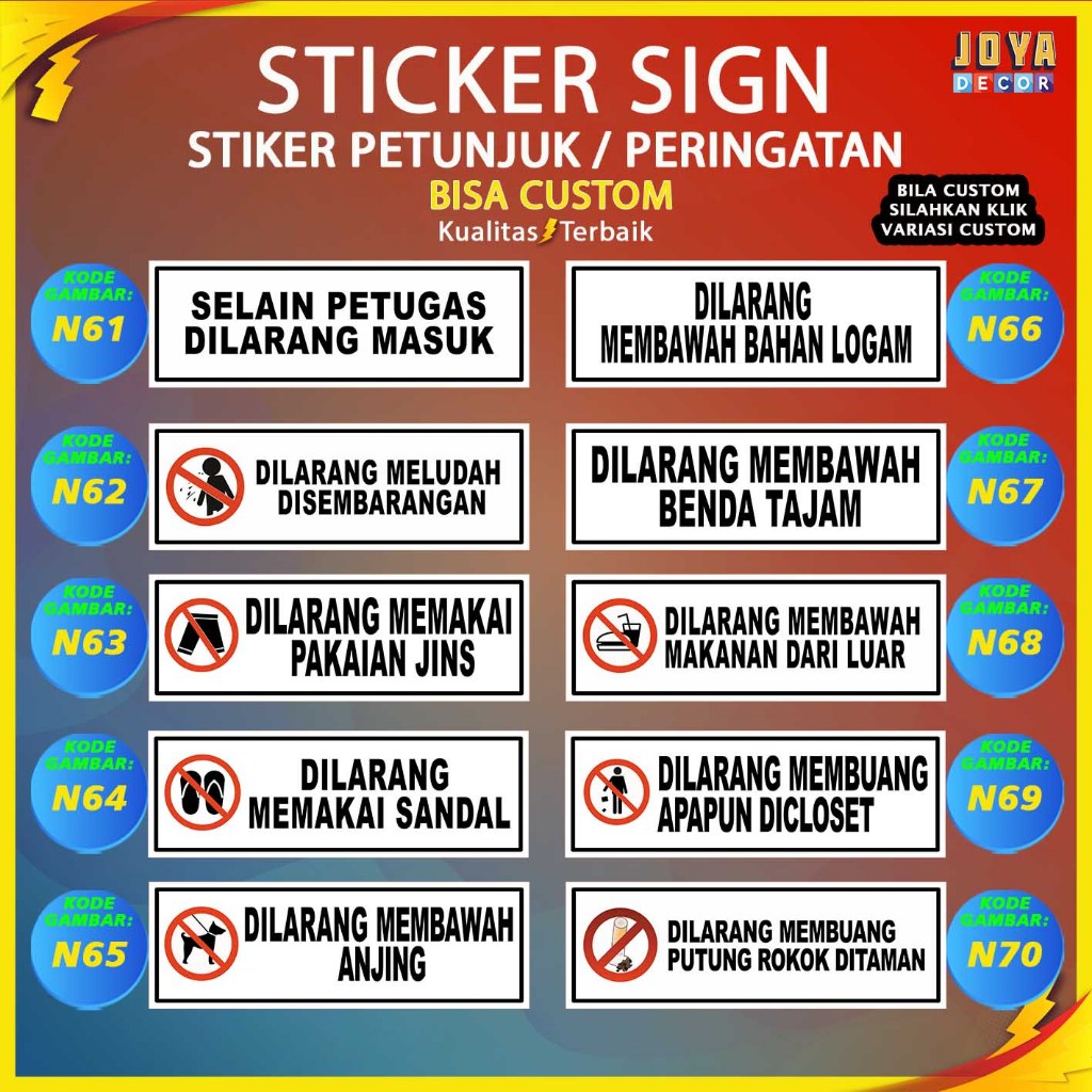 

Sticker Stiker Petunjuk Warning Pengumuman dilarang memakai sandal selain petugas dilarang masuk dilarang menginjak rumput tempat penyebrangan N61