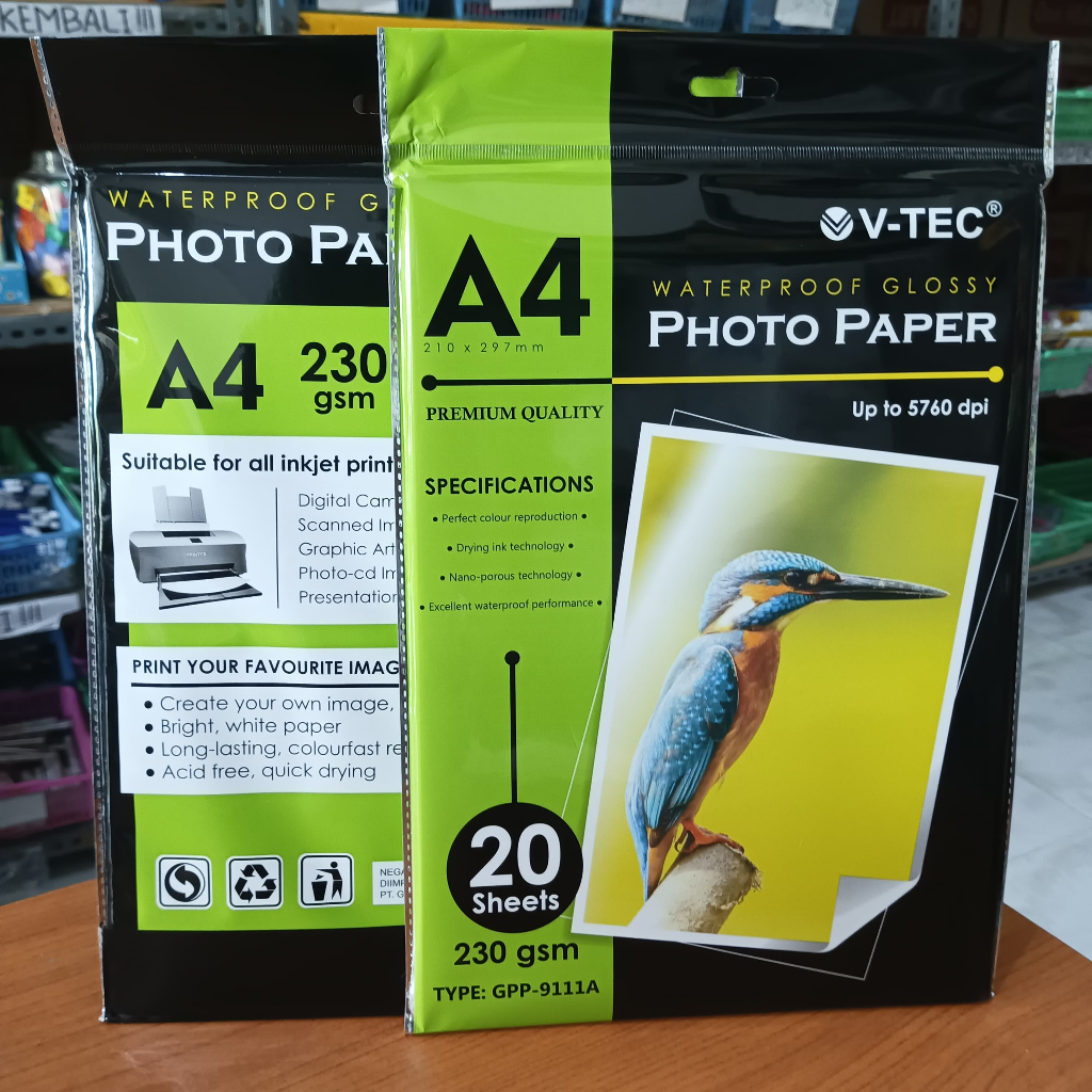 

kertas foto / photo glossy paper A4 v-tec 230 gsm 20 lembar vtec