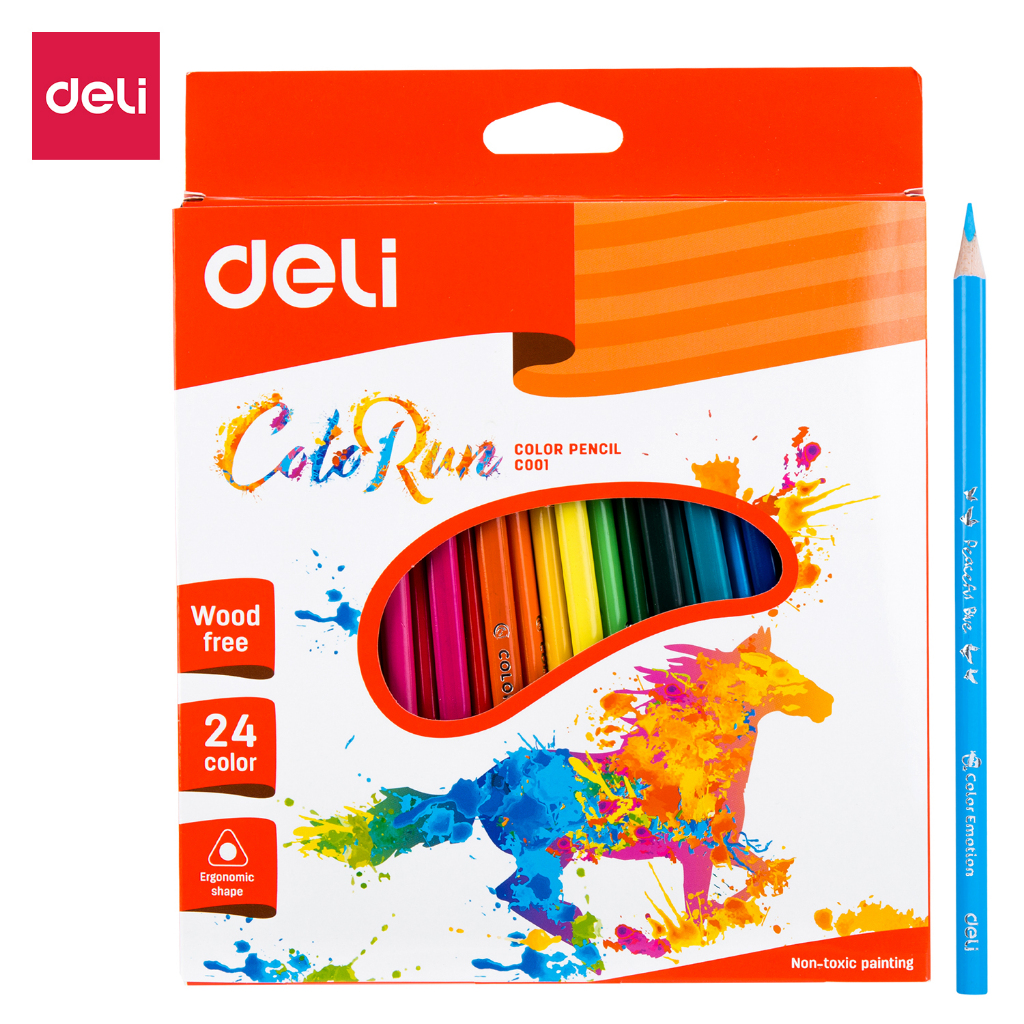 

Deli Pensil Warna- Bentuk segitiga ergonomis Warna cerah 24 Warna cat tidak beracun
