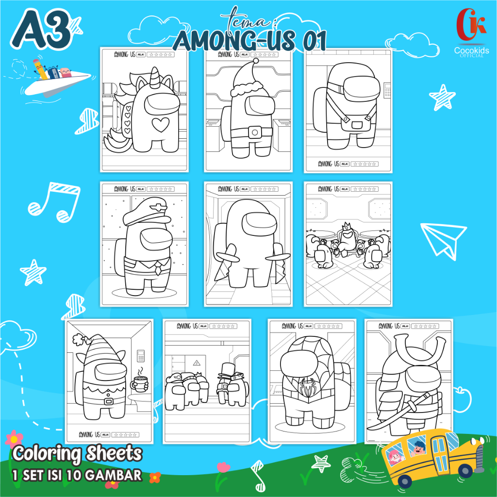 

(AMONG US 01) KERTAS MEWARNAI ANAK A3 - COLORING SHEETS SERIES 1 - LEMBAR MEWARNAI ANAK PAUD/TK/SD