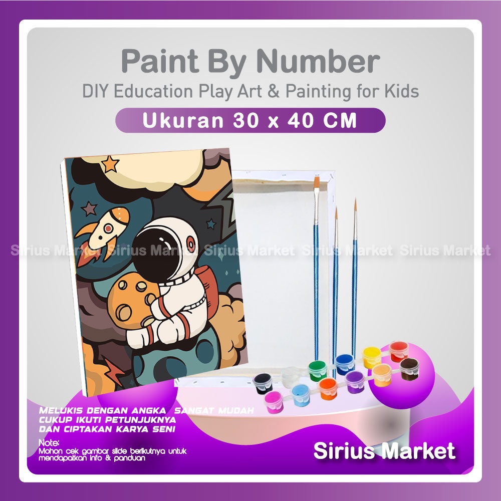 

1 Set Belajar Melukis DIY Paint by Number 30x40 Series Spider Man Astronaut SpongeBob Pikachu