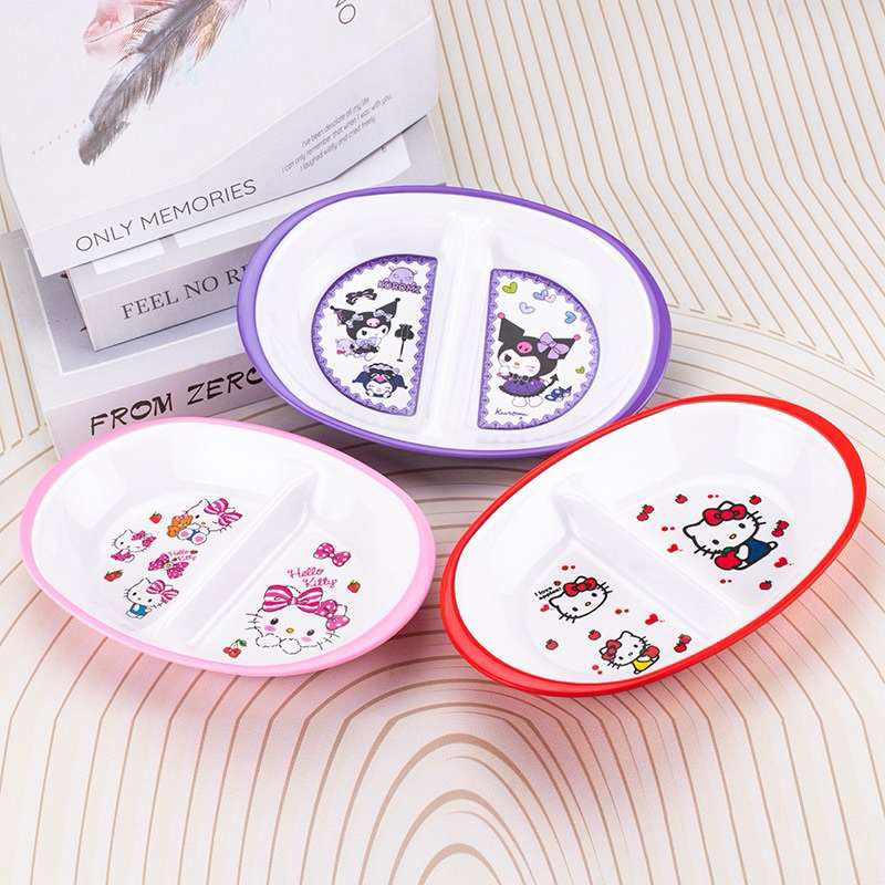 Piring Melamin 2 Sekat Melody Kuromi Cinnamoroll Spiderman | Piring Makan Anak Melamin Food Grade Ma