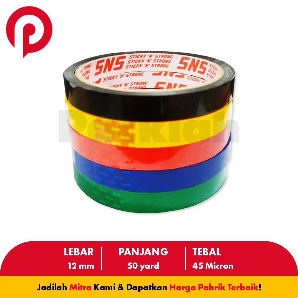 

ISOLASI WARNA WARNI 12mm / LAKBAN OPP TAPE 12 mm SNS Sticky N Strong (PackLah)
