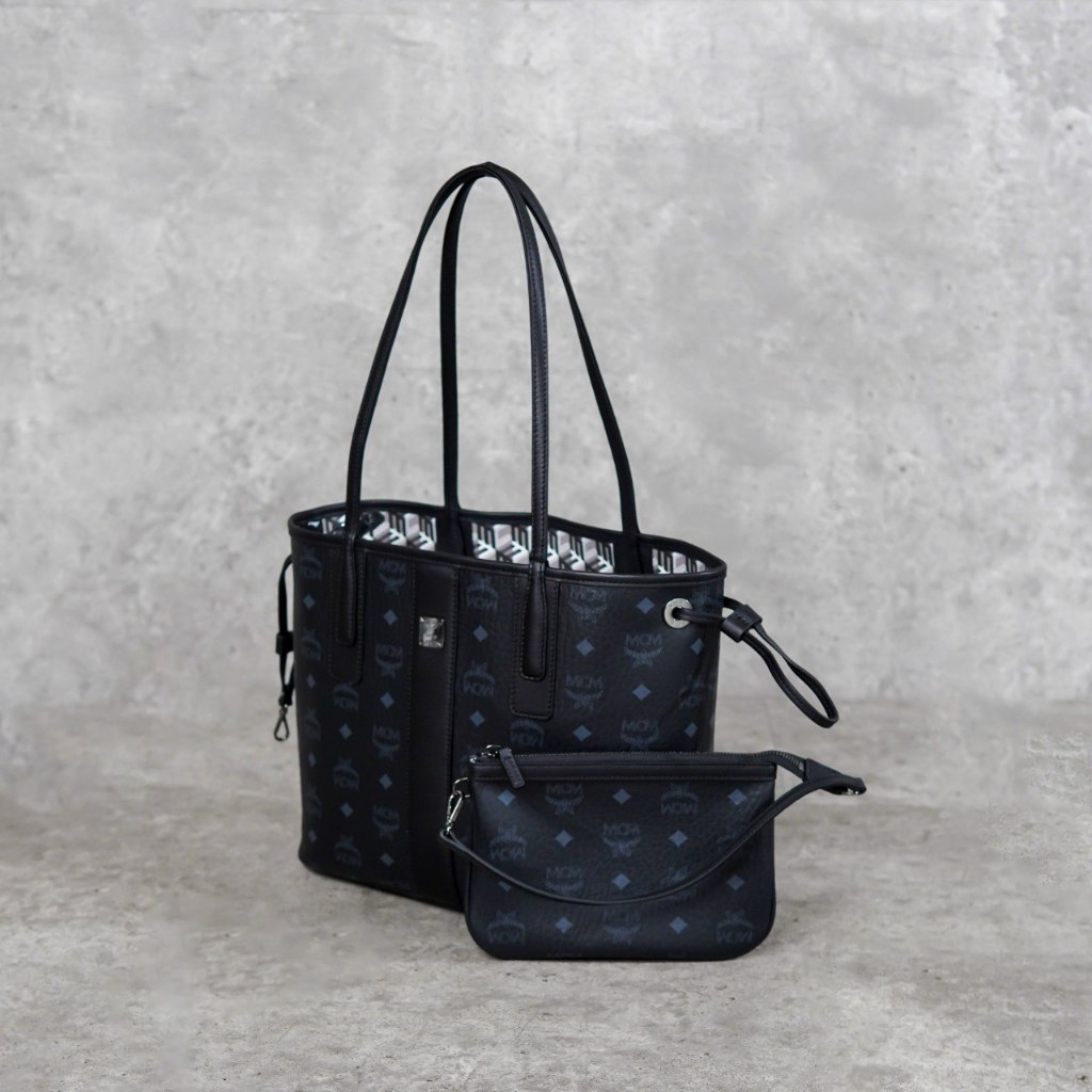 Tas MCM LIZ VISETOS BLACK REVERSIBLE MINI TOTE BAG 100% ORIGINAL